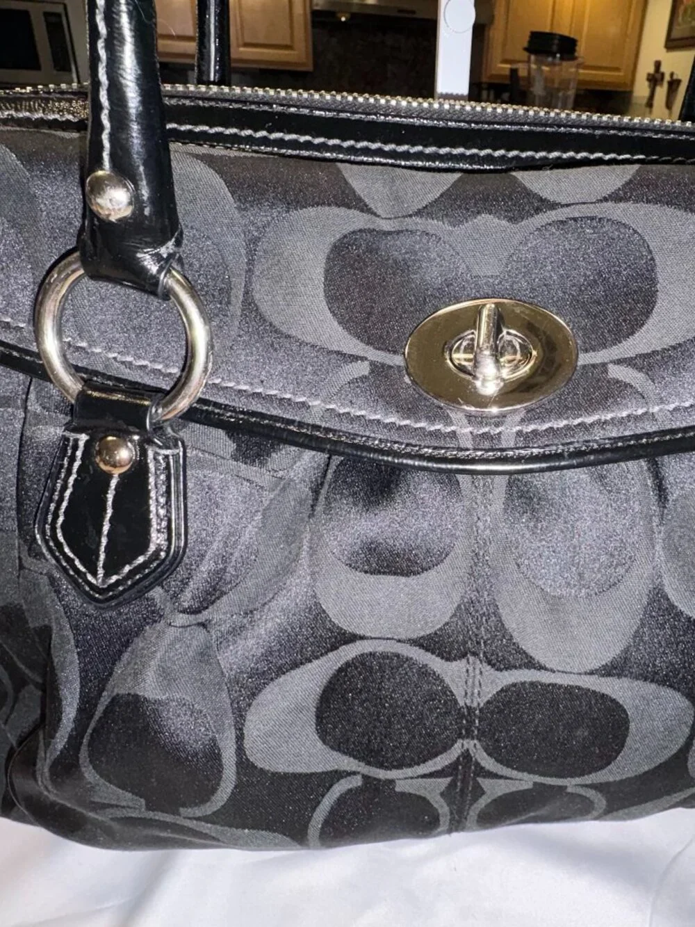 Authentic Coach Signature Black Jacquard & Leather Work Tote / Briefcase